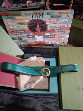 Gucci Green Leather Double G Buckle Belt